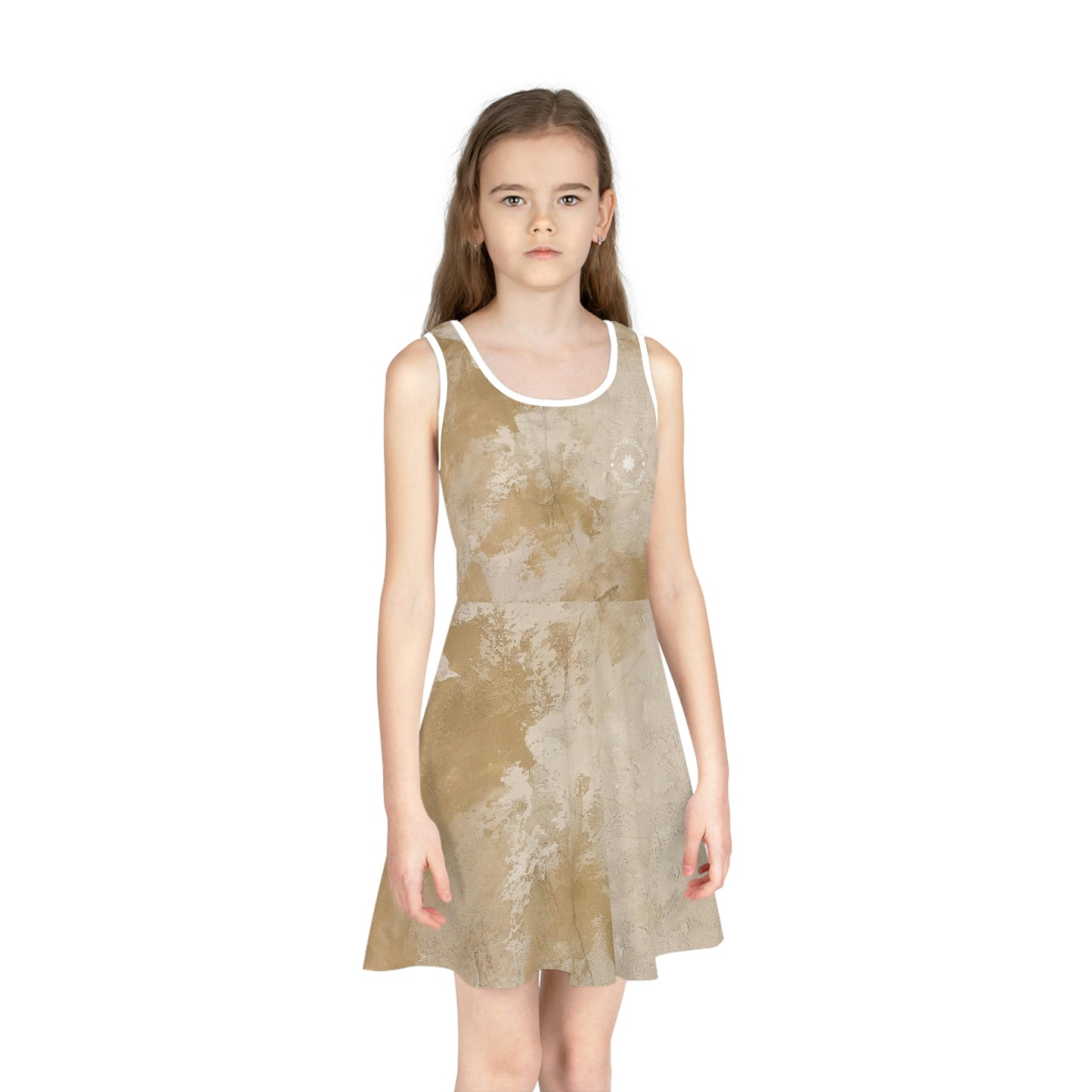 'Beige Butterfly' - Girls' Sleeveless Sundress (AOP)