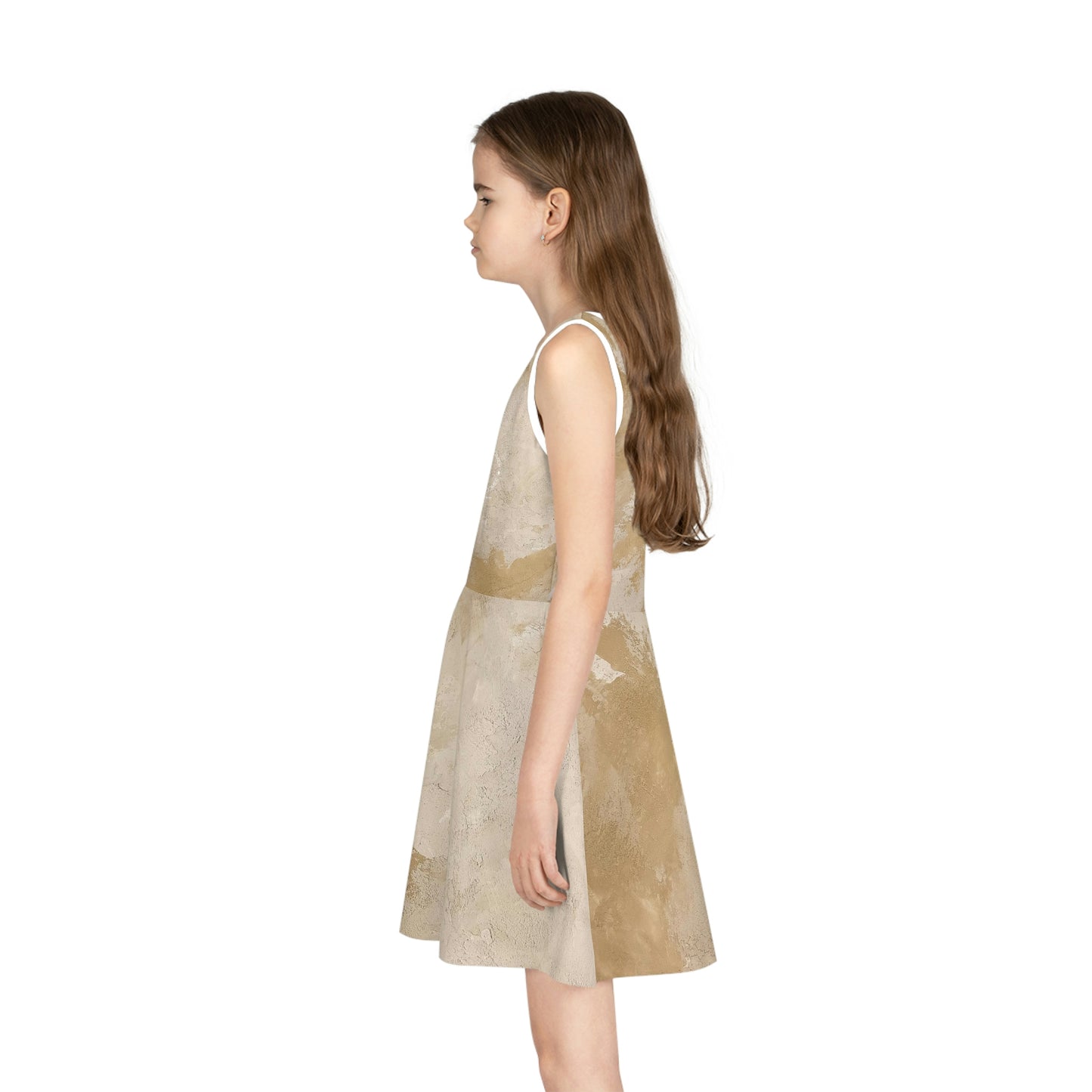 'Beige Butterfly' - Girls' Sleeveless Sundress (AOP)